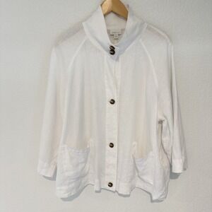 JJill Purejill Linen Button Jacket XL White 3/4 Sleeve Pockets Boxy Lagenlook